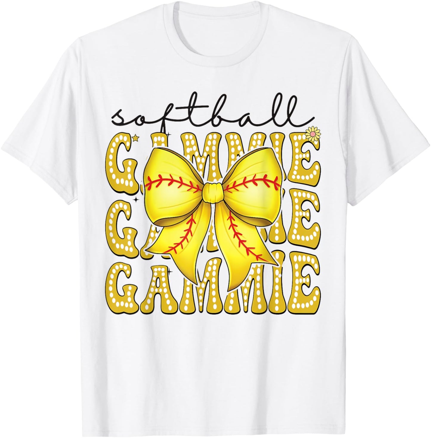 Softball Gammie Retro Softball Coquette Bow Groovy T-Shirt - T-Shirt | White