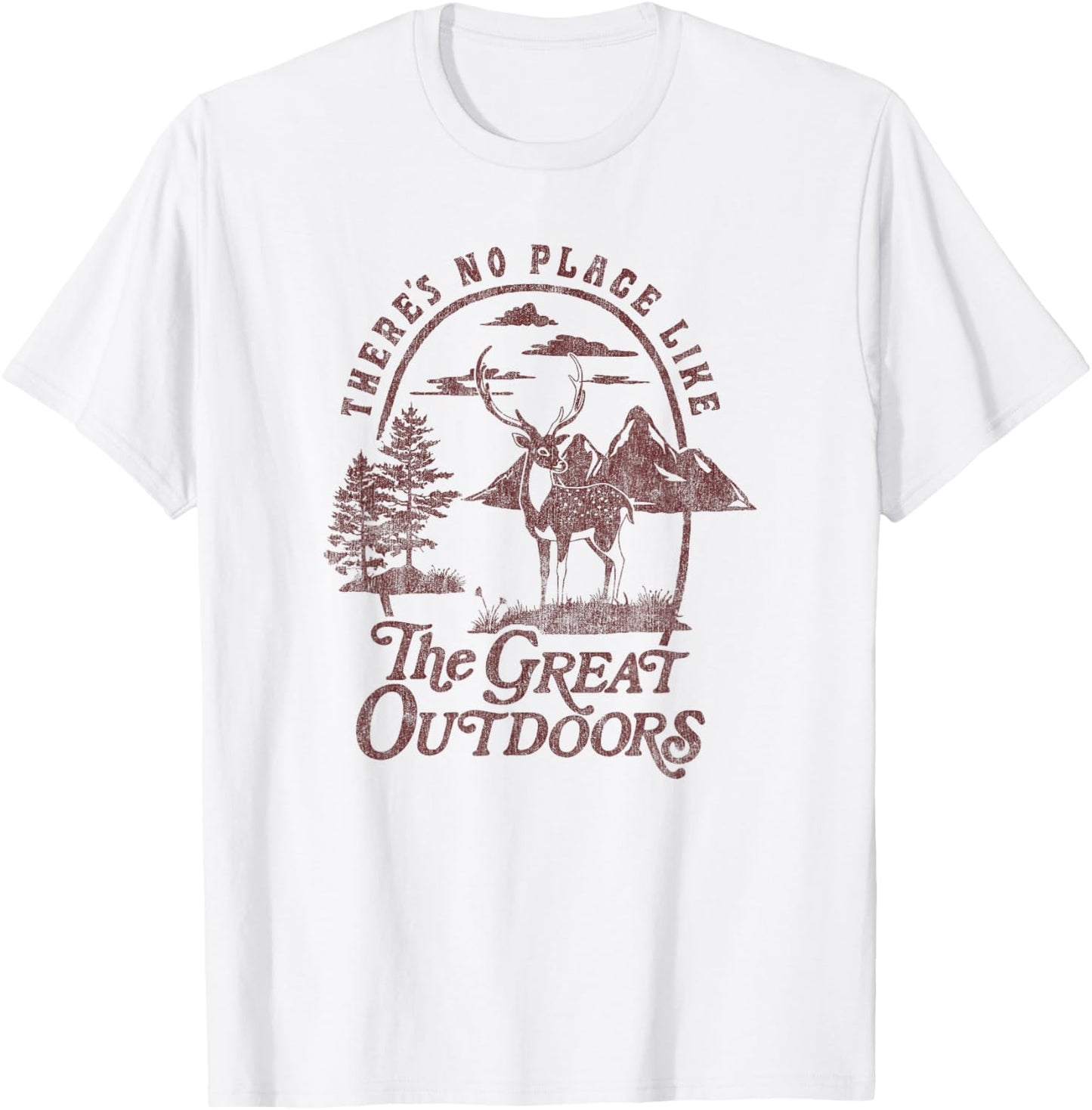 There's No Place Like The Great Outdoors Deer Landscape V2 T-Shirt - T-Shirt | White