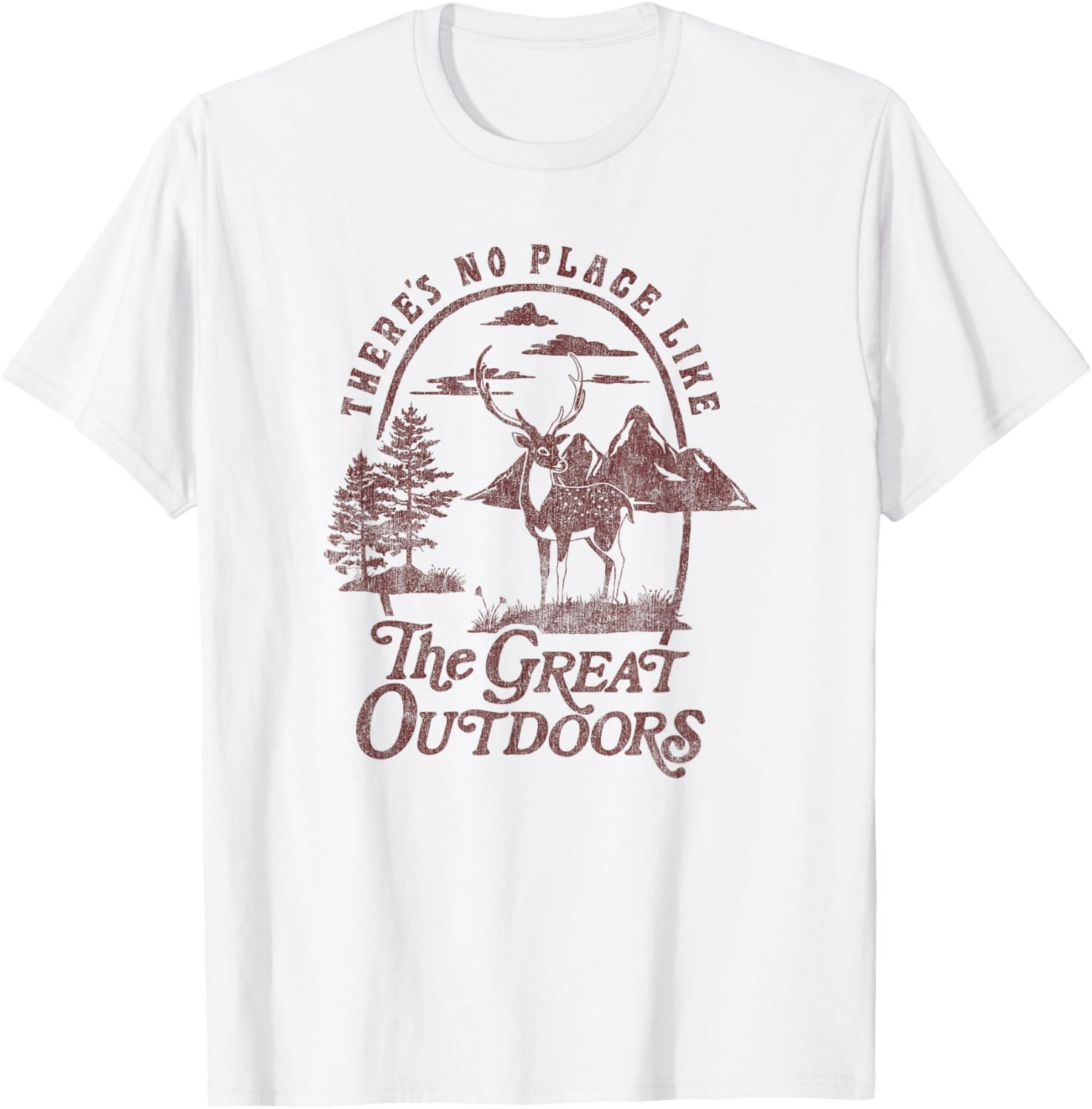 There's No Place Like The Great Outdoors Deer Landscape V2 T-Shirt - T-Shirt | White