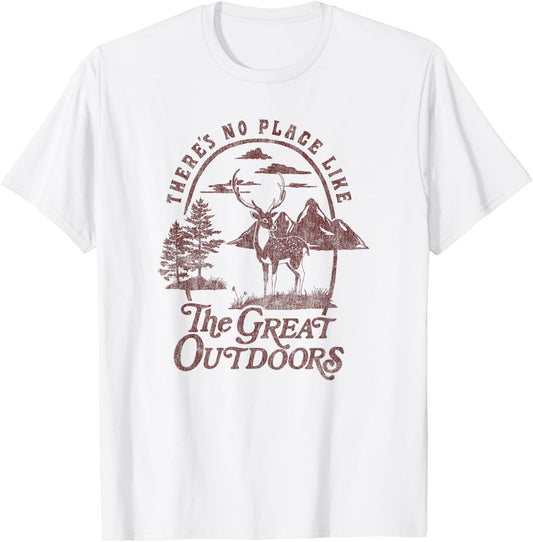 There's No Place Like The Great Outdoors Deer Landscape V2 T-Shirt - T-Shirt | White