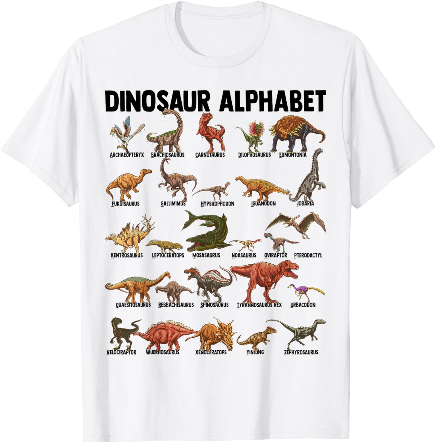 Dinosaur Alphabet - Dino Types Identification - A-Z ABC T-Shirt - T-Shirt | White