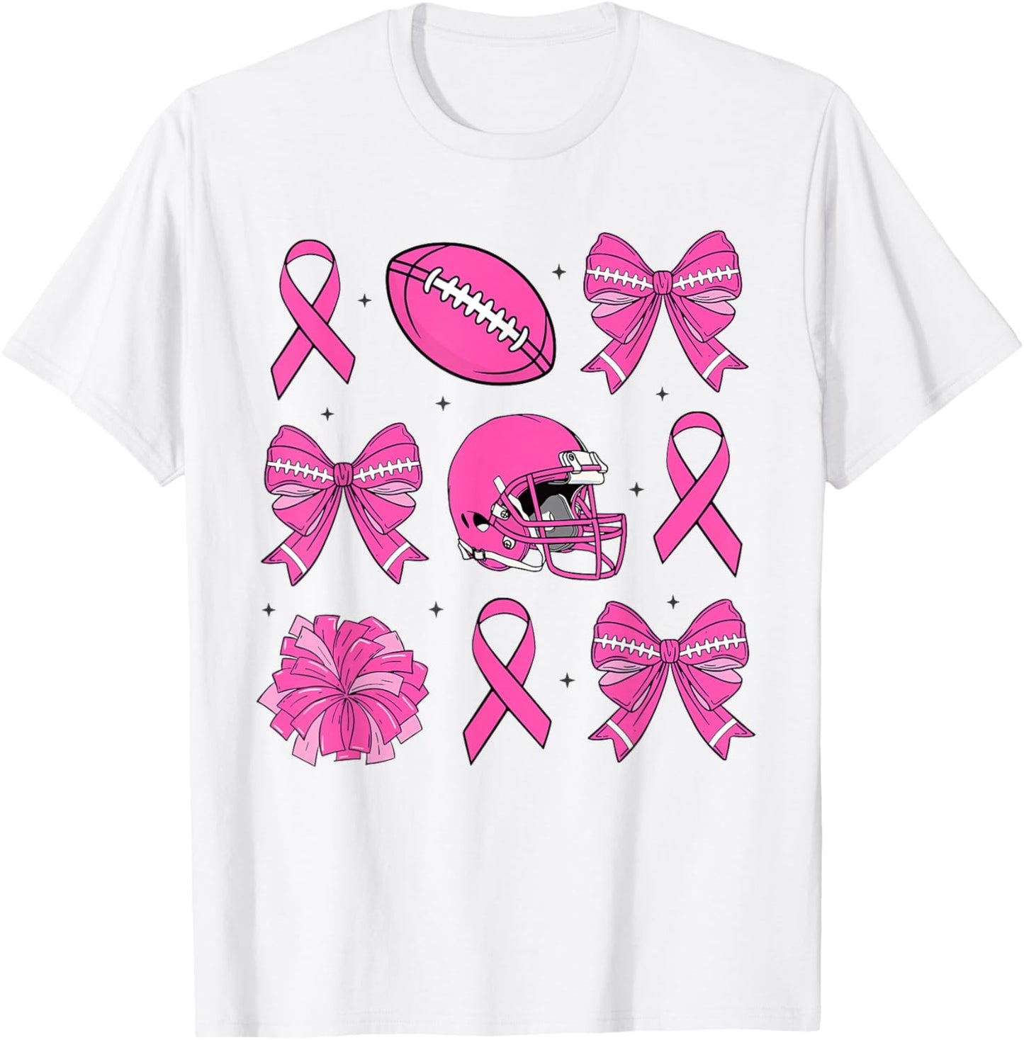 Breast Cancer Awareness Football Pink Ribbon Coquette Bow T-Shirt - T-Shirt | White