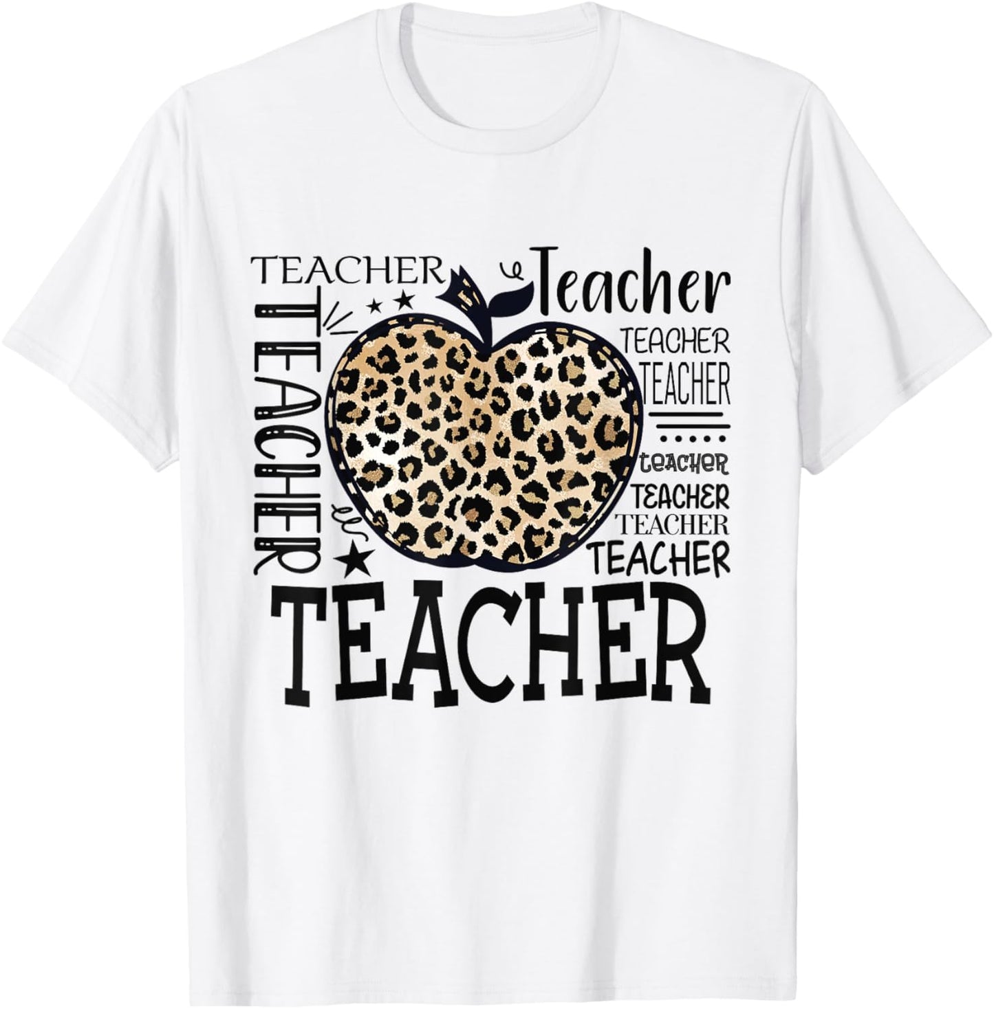 Leopard Apple Teacher Graphic Funny Teacher Back to School T-Shirt - T-Shirt | White