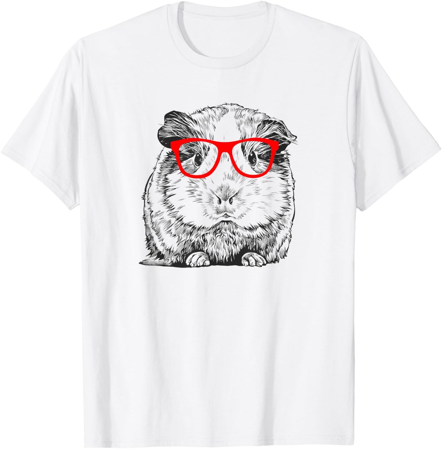 Hipster Guinea Pig in Red Glasses Pet Animal T Shirt T-Shirt - T-Shirt | White