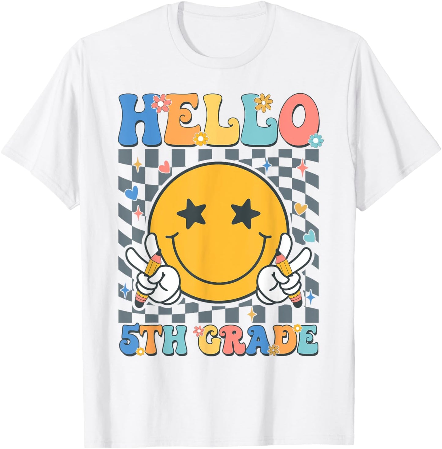 Retro Groovy Hello 5th Grade Back To School Teachers Kids T-Shirt - T-Shirt | White