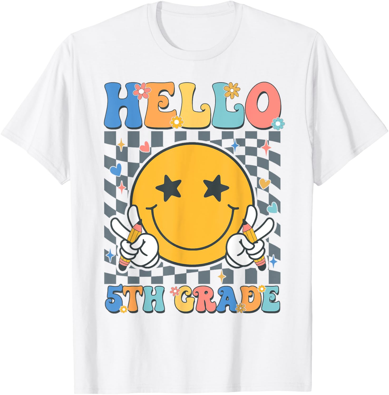 Retro Groovy Hello 5th Grade Back To School Teachers Kids T-Shirt - T-Shirt | White