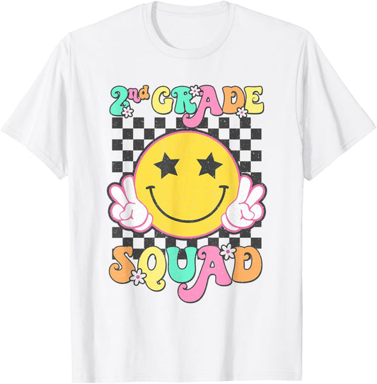 Second Grade Squad Smile Retro Back To School 2nd Grade T-Shirt - T-Shirt | White