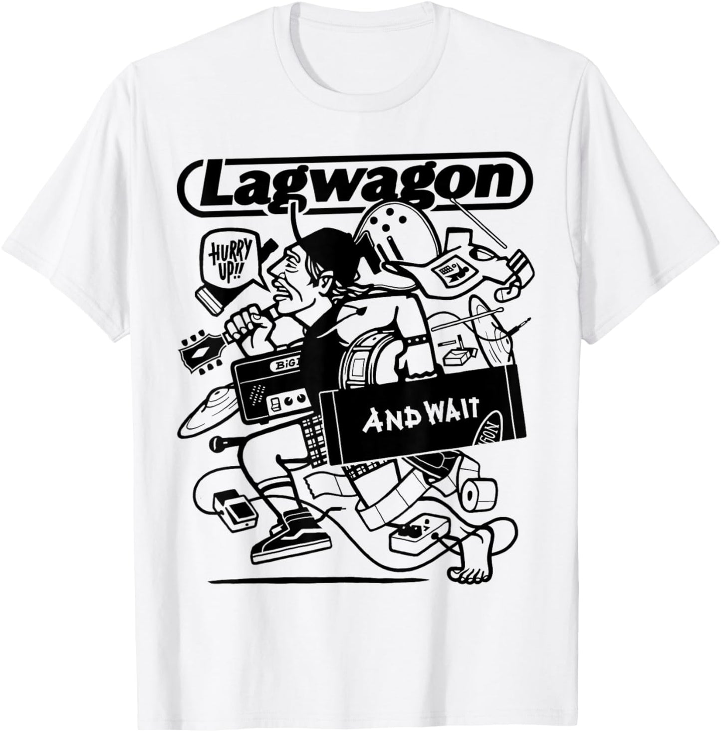 Lagwagon Men's Grey Classic Fit Cartoon Pattern , Small T-Shirt - T-Shirt | White