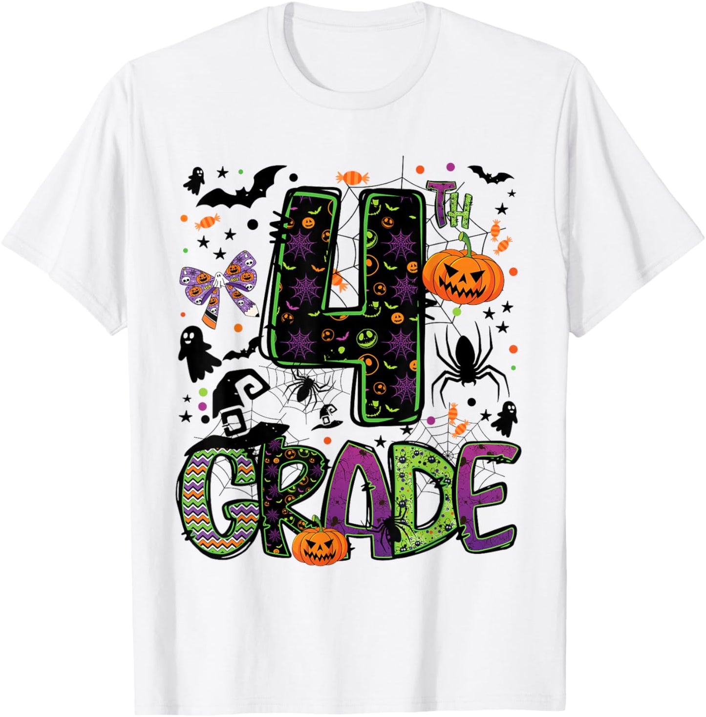 Halloween Spooky 4th Grade Halloween Team Student Teacher T-Shirt - T-Shirt | White