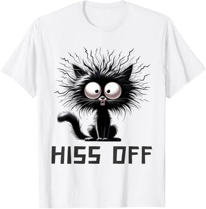 Hiss Off Funny Black Cat Hiss Off Meow Cat Gifts Black Cat Hiss Off Meow Cat Funny Cat Lover Women -Adults Cotton 65% Polyester 35% White Cartoon T-Shirt - T-Shirt | White