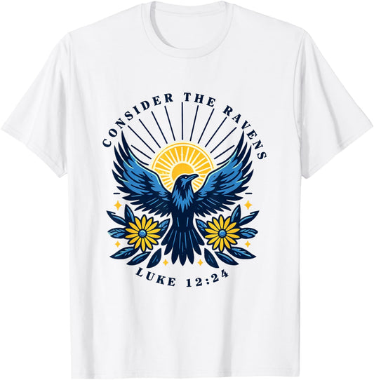 Retro Luke 12:24 Consider The Ravens Christian Bible Verse T-Shirt - T-Shirt | White