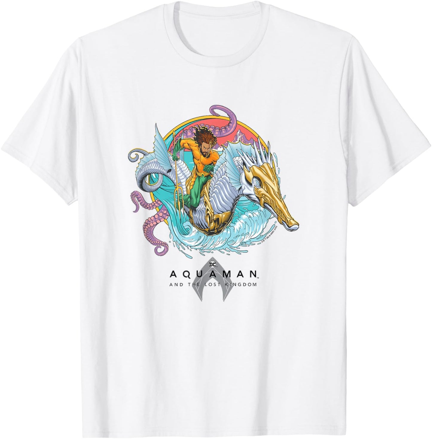 Aquaman And The Lost Kingdom Seahorse Ride Superhero Circle T-Shirt - T-Shirt | White