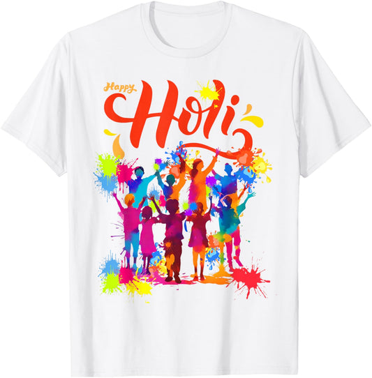 Happy Holi Festival Outfit India Hindu Men Kids T-Shirt - T-Shirt | White