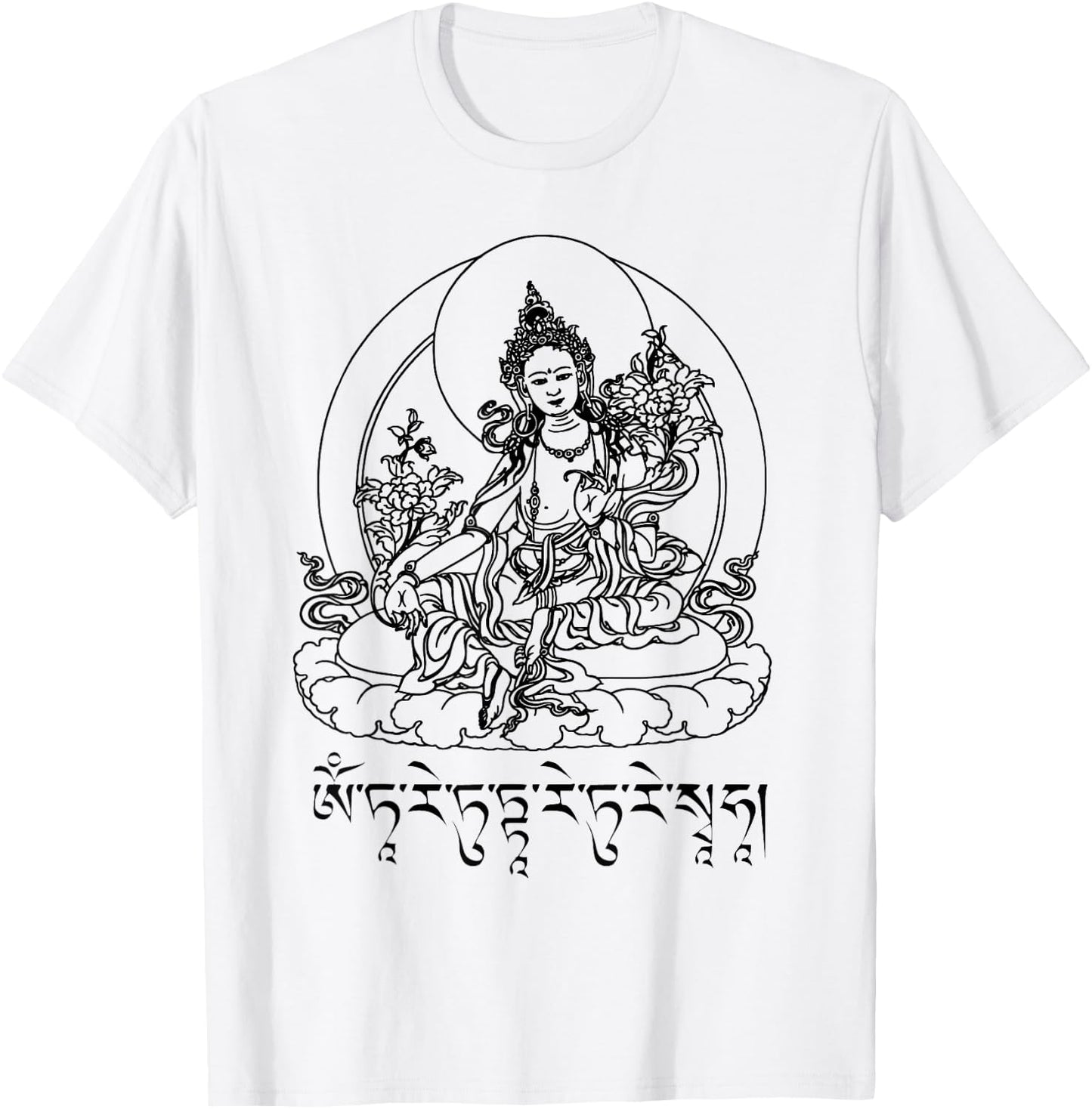Buddha Green Tara Mantra Tibetan Buddhism Vajrayana T-Shirt - T-Shirt | White