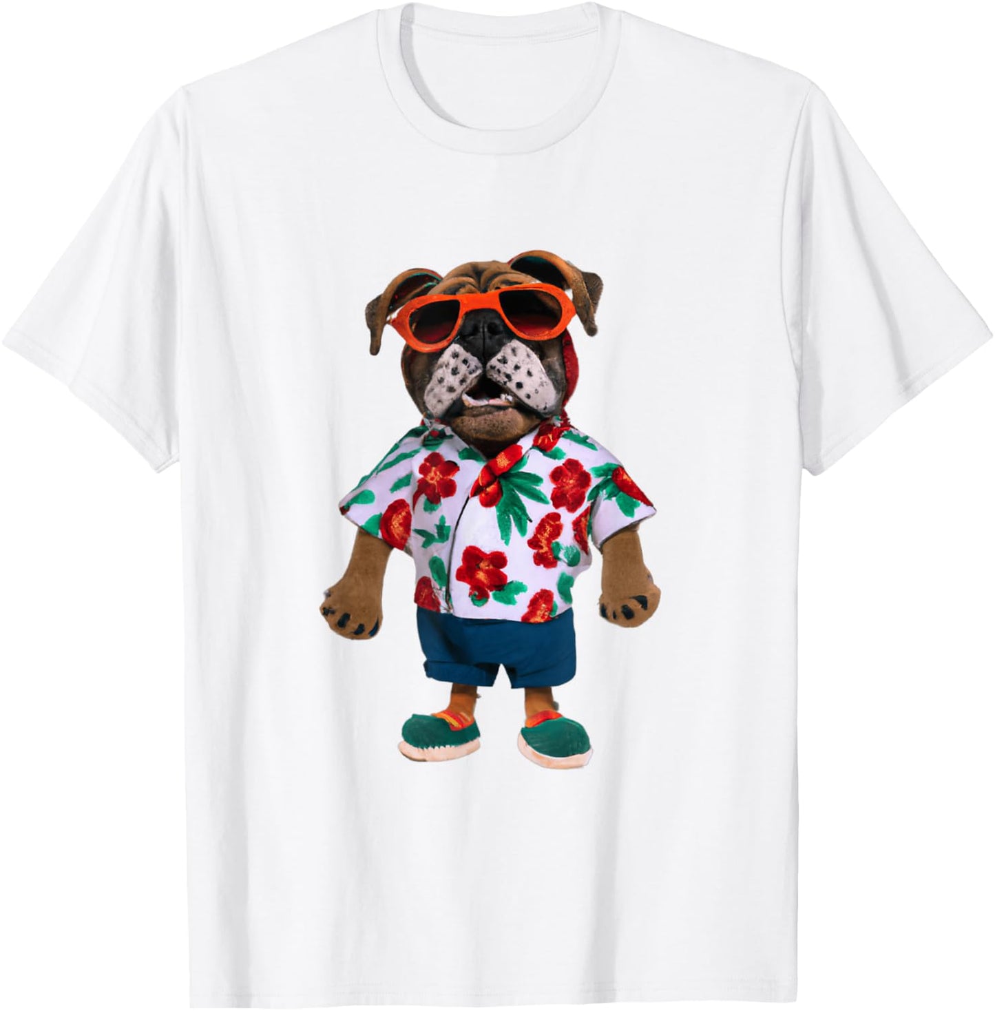 Bulldog Wearing A Hawaiian Shirt T-Shirt - T-Shirt | White