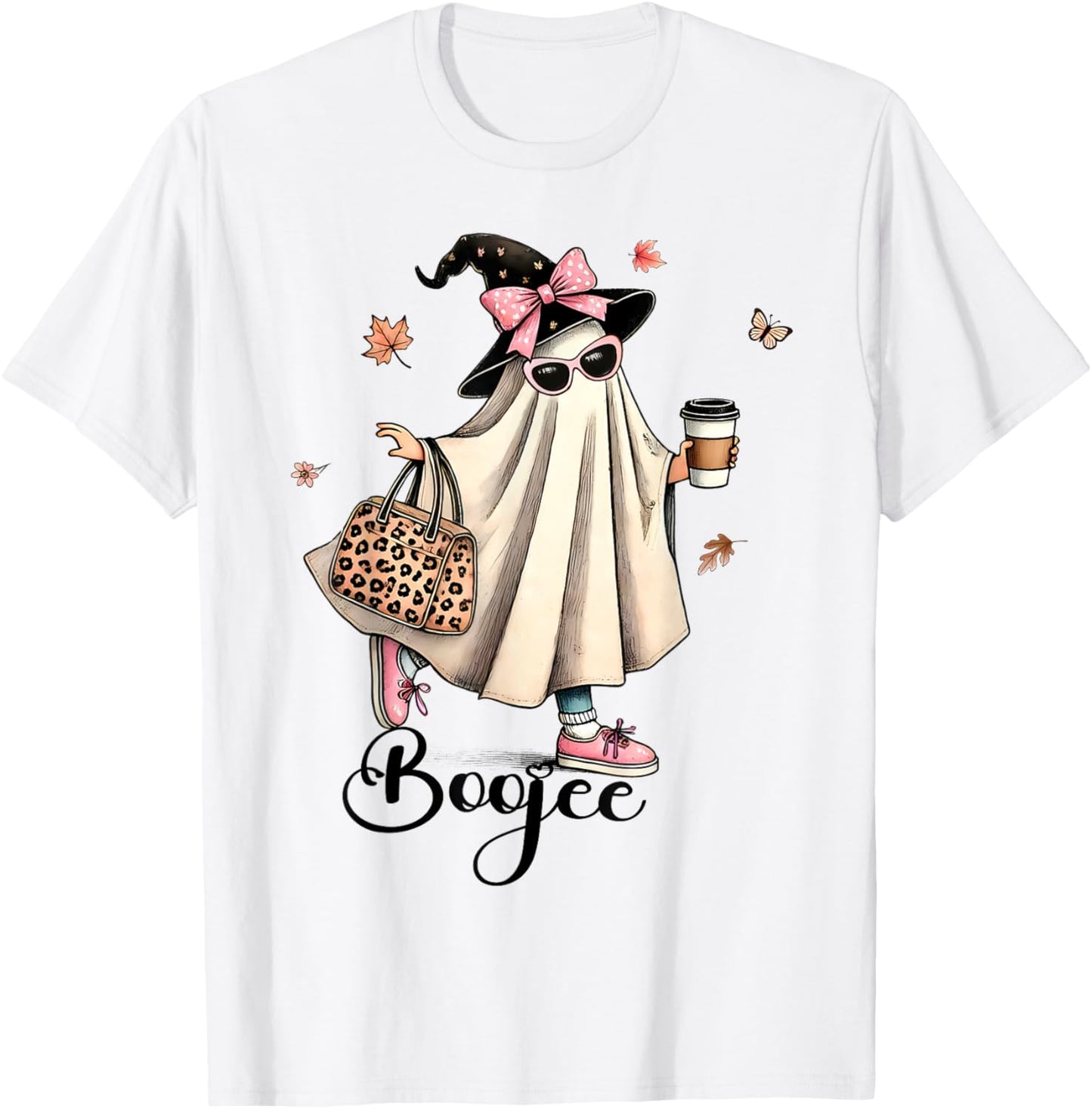 Boo Jee Ghost Ice Coffee Coquette Bow Halloween Women Girl T-Shirt - T-Shirt | White
