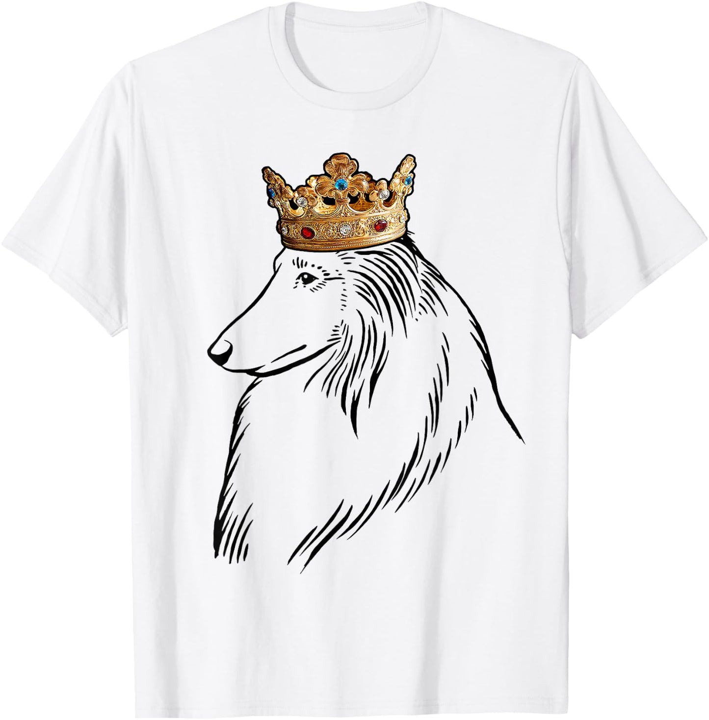 Rough Collie Dog Wearing Crown T-Shirt - T-Shirt | White