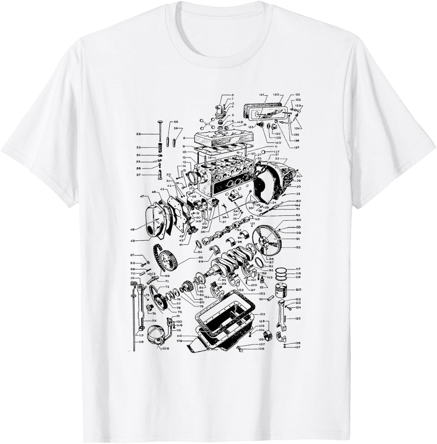 Engine Drawing, Engineer, Work Blocks and Mechanic T-Shirt - T-Shirt | White