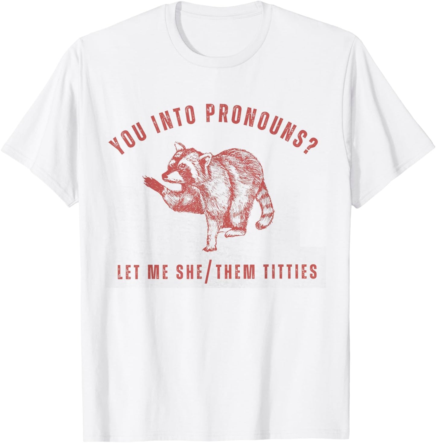 Retro Racoon You Into Pronouns Let Me She Them Titties T-Shirt - T-Shirt | White
