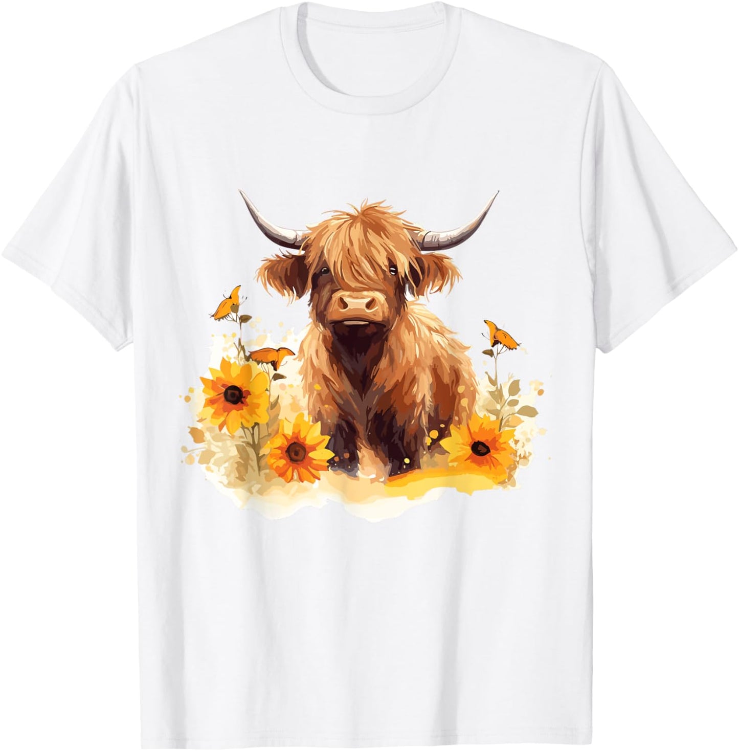 Scottish Highland Cow Sunflowers Heifer Country Farmer Girl T-Shirt - T-Shirt | White