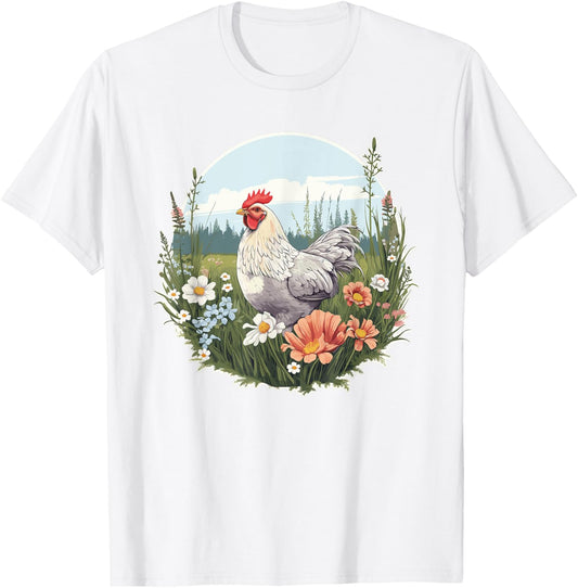 Chicken Cottagecore Aesthetic Flower Outfit T-Shirt - T-Shirt | White