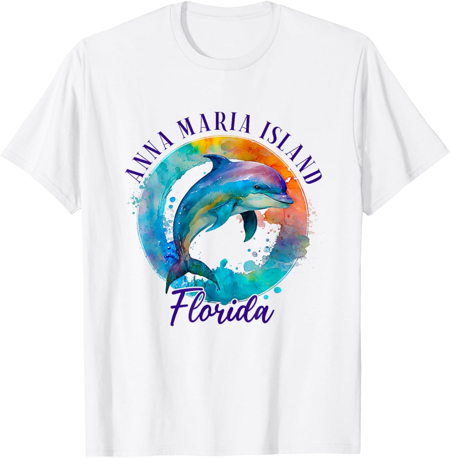 Anna Maria Island Florida Happy Watercolor Dolphin T-Shirt - T-Shirt | White
