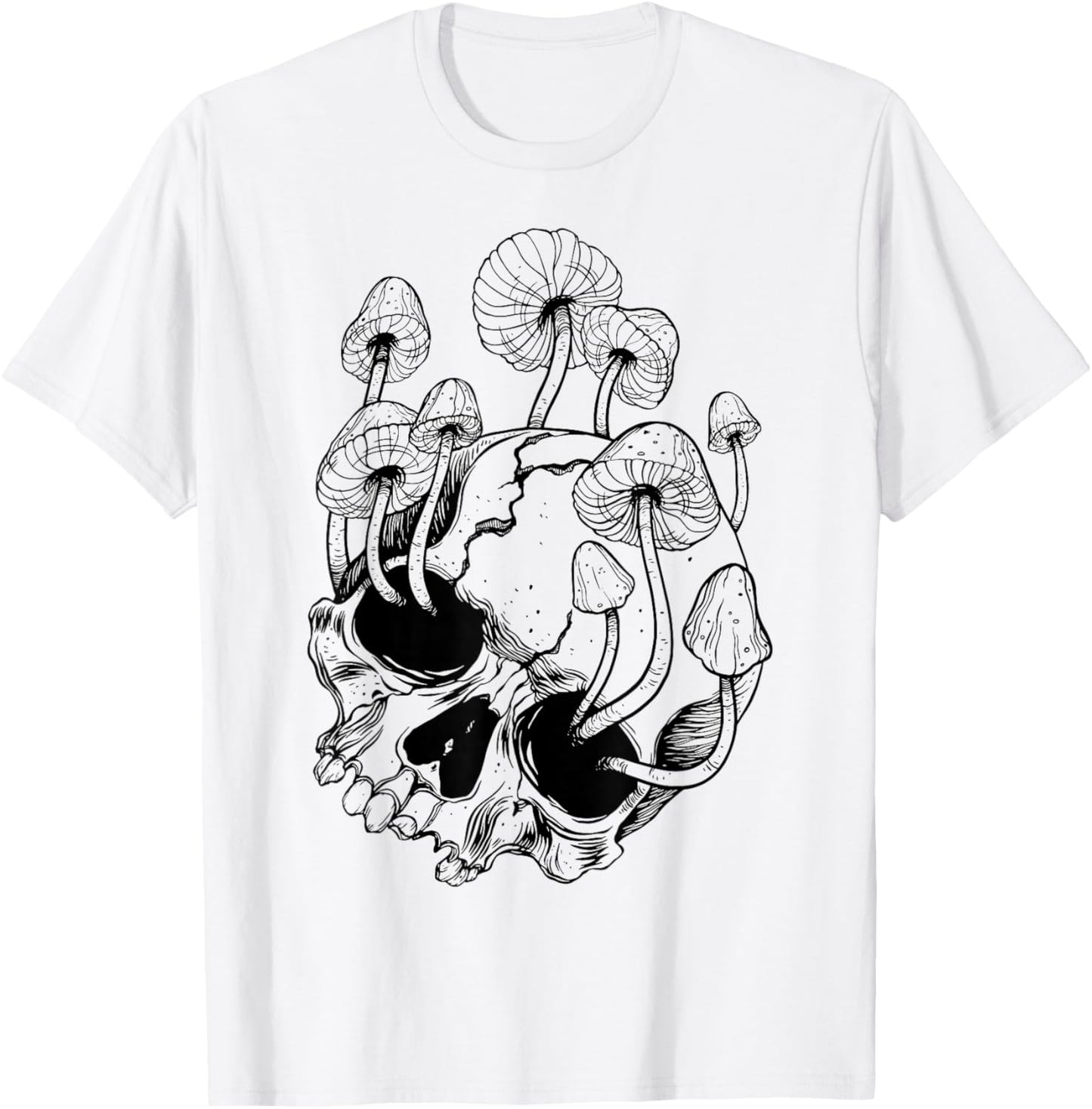 Overgrown Skull Mushrooms Death Life T-Shirt - T-Shirt | White