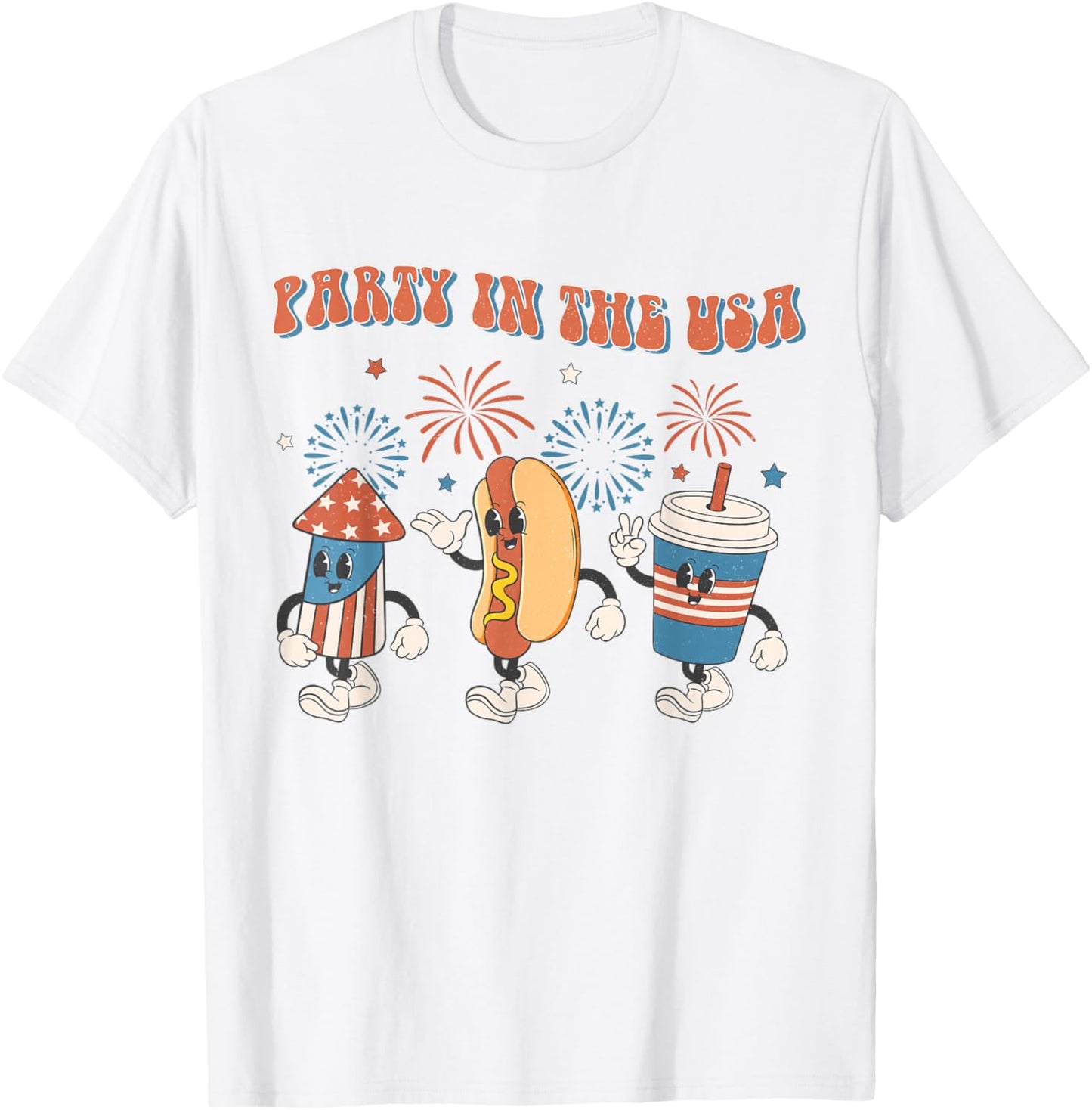 Party In The USA 4th Of July Vintage Hot Dog 4th Of July T-Shirt - T-Shirt | White
