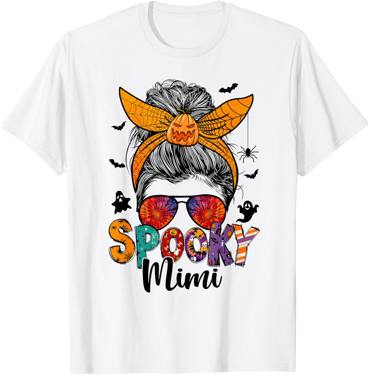 Spooky Mimi Messy Bun Grandma Pumpkin Halloween Pumpkin T-Shirt - T-Shirt | White