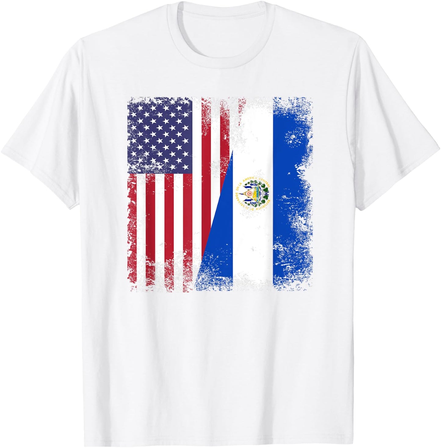 Half Salvadoran Flag | Vintage El Salvador USA Gift T-Shirt - T-Shirt | White