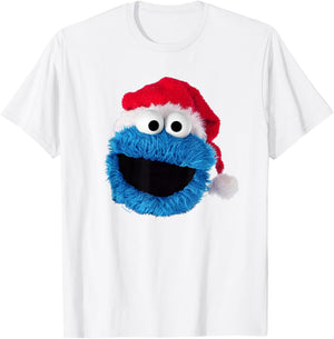 Sesame Street Cookie Monster Christmas Santa Hat T-Shirt - T-Shirt | White