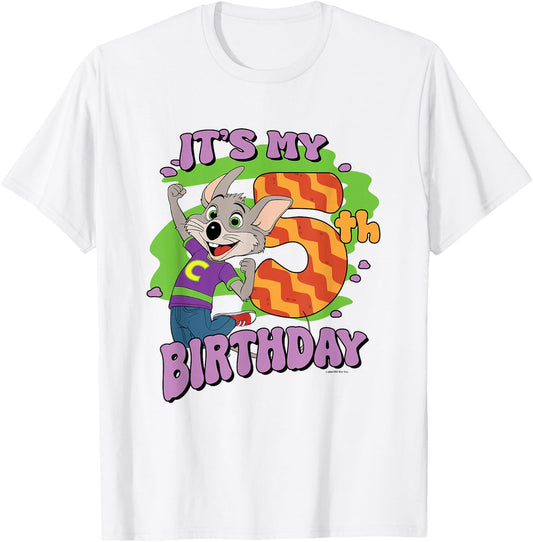 Chuck E. Cheese It's My 5th Birthday Happy Chuck Chest Logo T-Shirt - T-Shirt | White