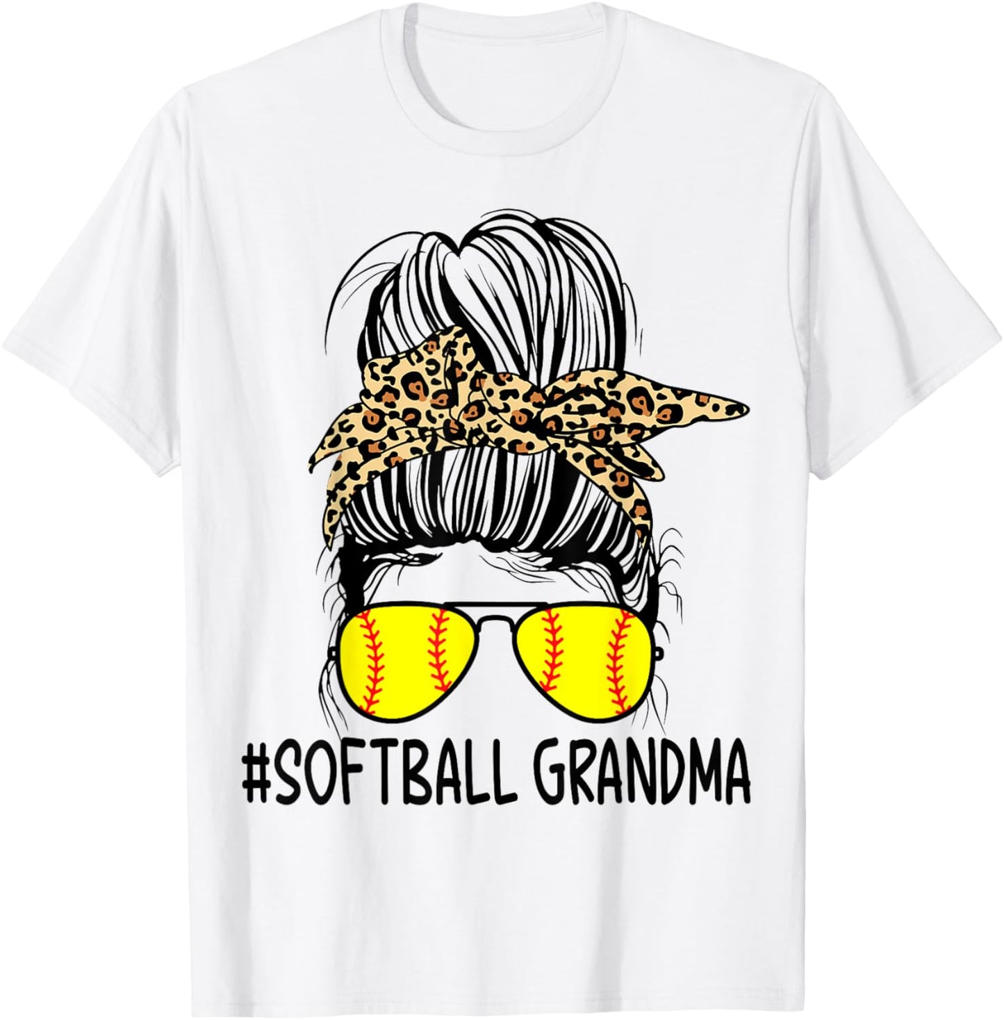 Softball Grandma Leopard Messy Bun Softball Grandma T-Shirt - T-Shirt | White