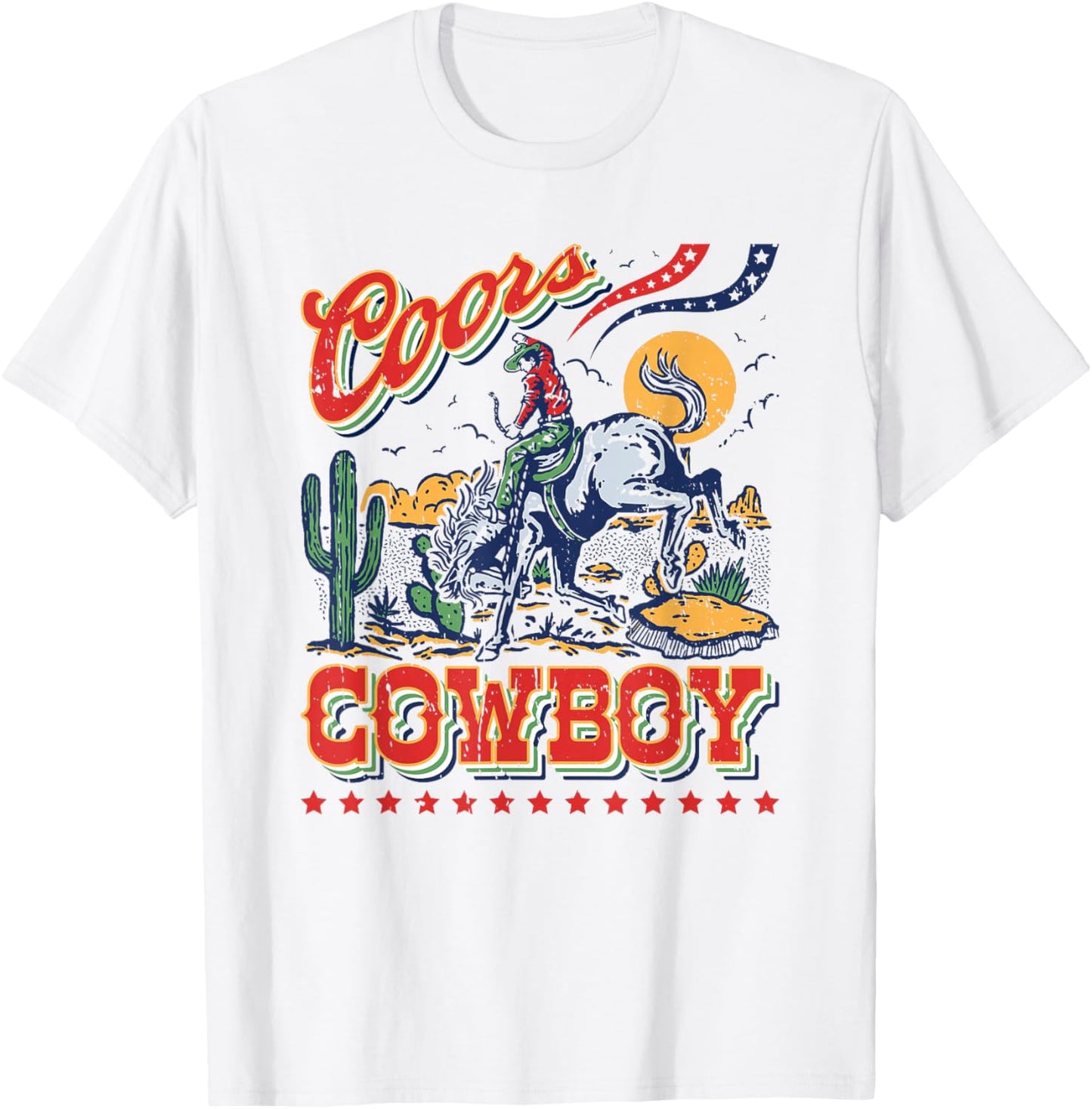 Vintage Cowhide Riding Coors Cowboys Western Country T-Shirt - T-Shirt | White
