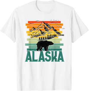 Alaskan Glacier Mountains Landscape Bear Animal Retro Cute T-Shirt - T-Shirt | White