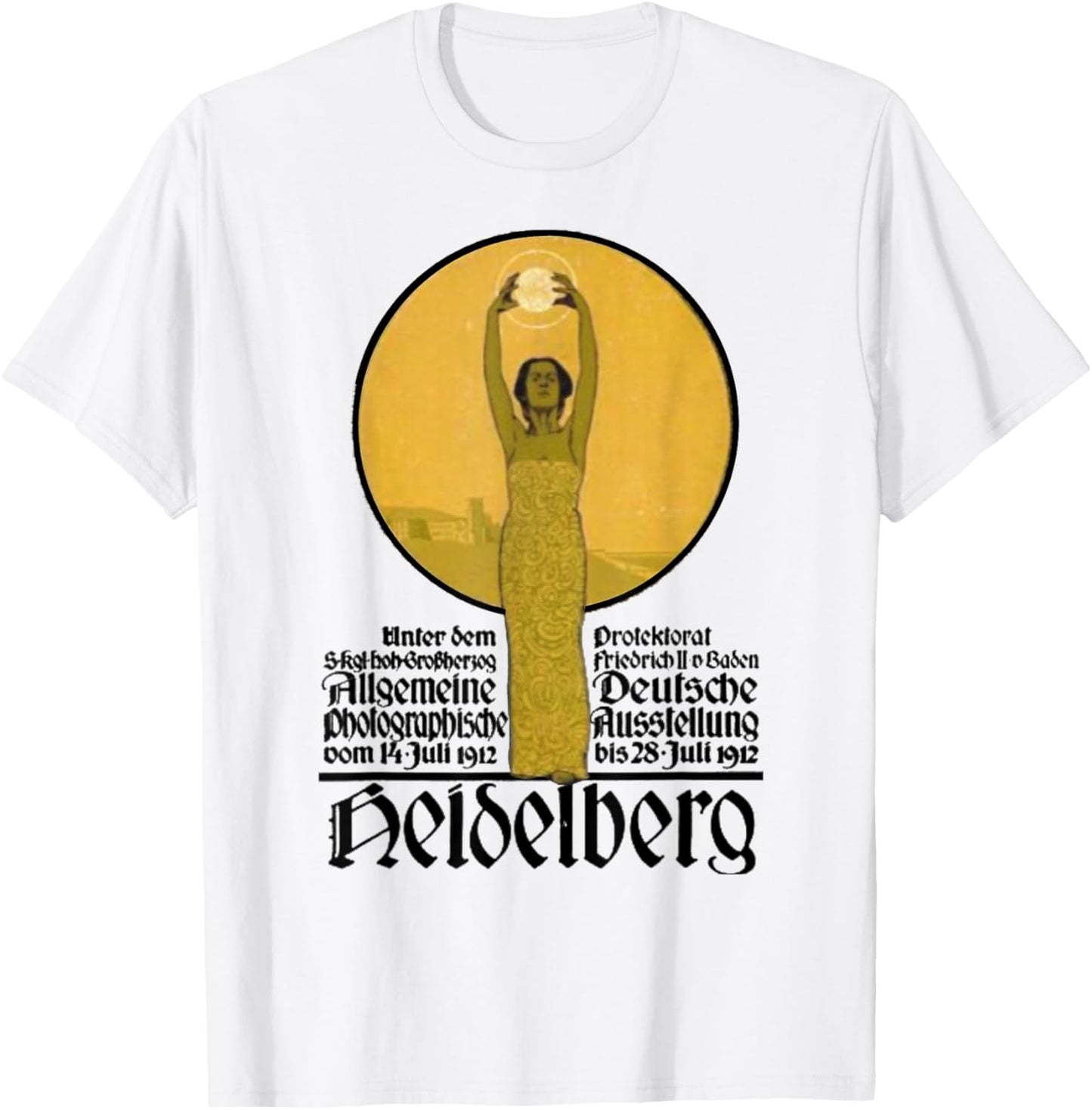 Antique German Rare 1912 Heidelberg Germany Photography Exhibition Grey Cotton 100% Short Sleeve T-Shirt - T-Shirt | White