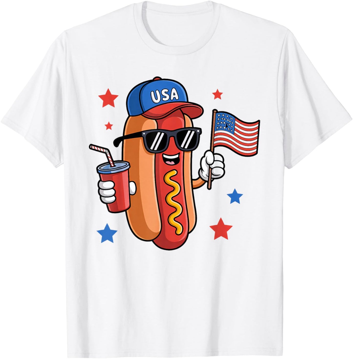 Hotdog 4th Of July Sunglasses USA Flag Funny Patriotic BBQ Men Women Kids T-Shirt - T-Shirt | White