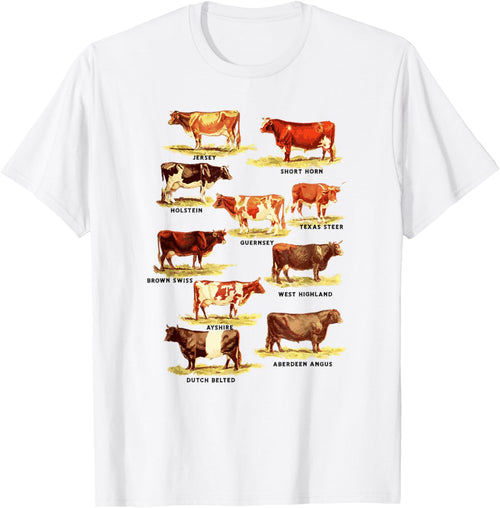 Vintage Cow Breeds Retro Farmer Beef and Dairy Graphic