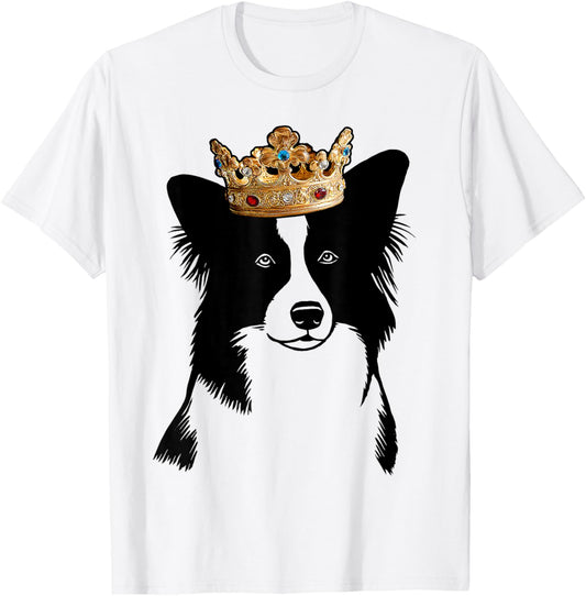 Border Collie Dog Wearing Crown T-Shirt - T-Shirt | White