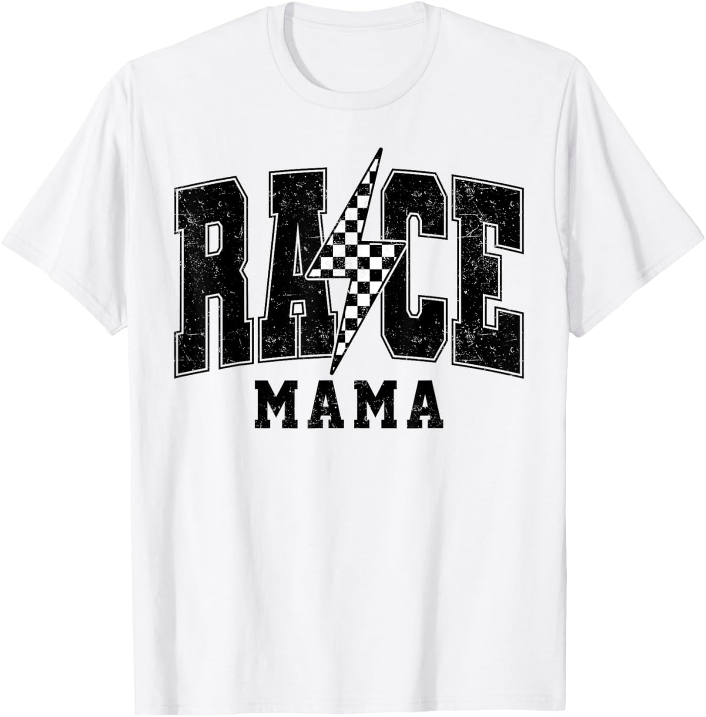 Retro Race Mama Checkered Lightning Car Racing Vibe Matching T-Shirt - T-Shirt | White