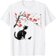Japanese Nature art: Cat and bird with Cherry Blossom tree T-Shirt - T-Shirt | White