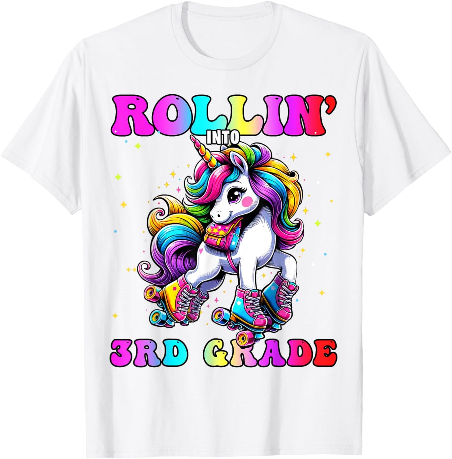 3rd Grade Back To School First Day Girl Rollin Unicorn T-Shirt - T-Shirt | White