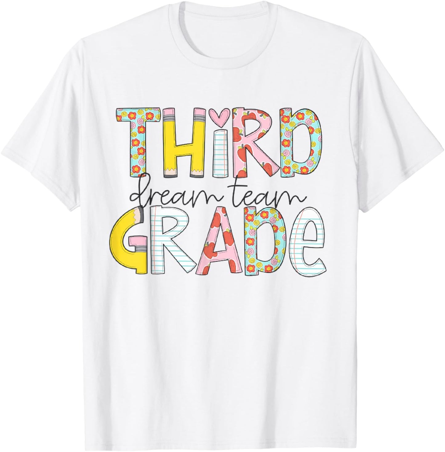 Retro Third Grade Dream Team Cute Pencil First Day of School T-Shirt - T-Shirt | White