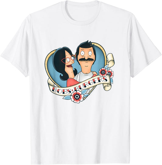 Bob's Burgers Bob and Linda Heart Shape Tattoo Style Logo T-Shirt - T-Shirt | White