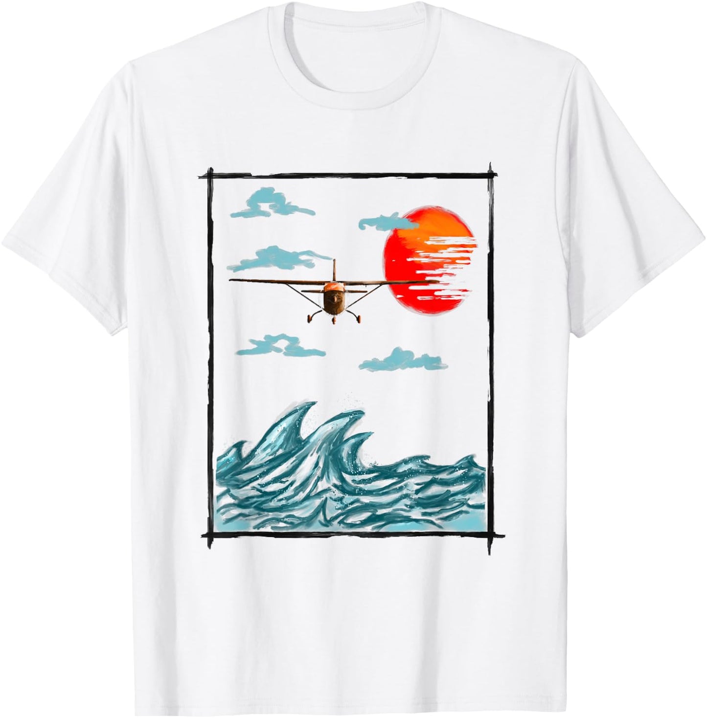 Airplane Lover Present Airplane Over Waves T-Shirt - T-Shirt | White