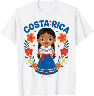 Costa Rica Costa Rican Girl Traditional Dress Heritage T-Shirt - T-Shirt | White