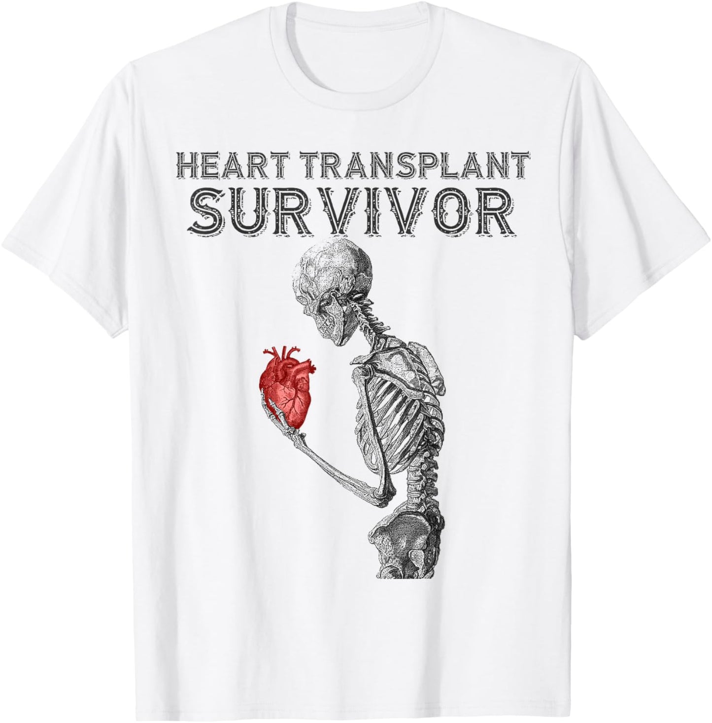 Heart Transplant Survivor Skeleton Red Anatomical Heart T-Shirt - T-Shirt | White