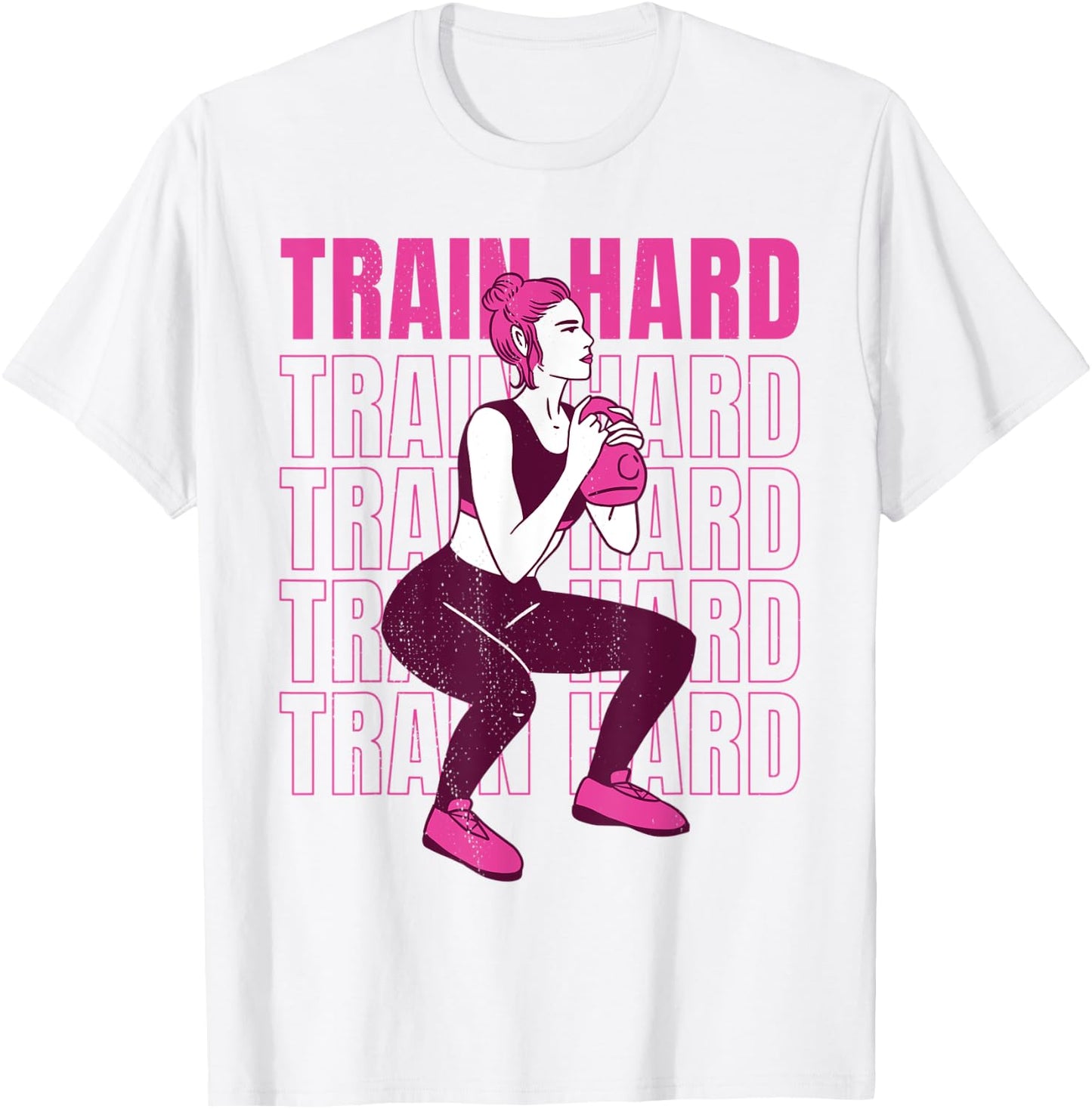 Woman lifting weights. Train hard - my favorite workout. T-Shirt - T-Shirt | White