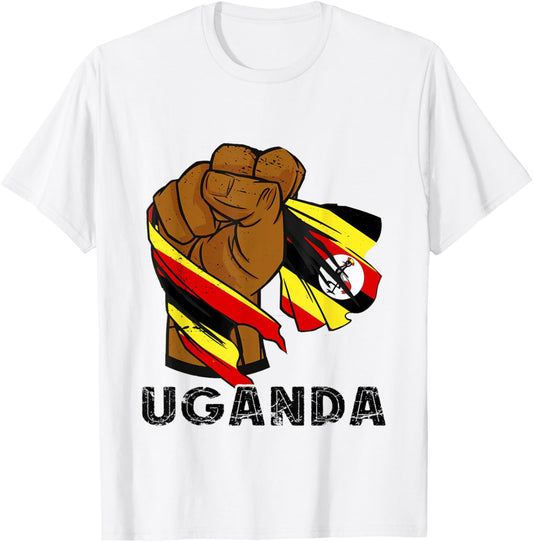 Uganda Power Vintage Ugandan Flag Handfist Ugandan Roots T-Shirt - T-Shirt | White