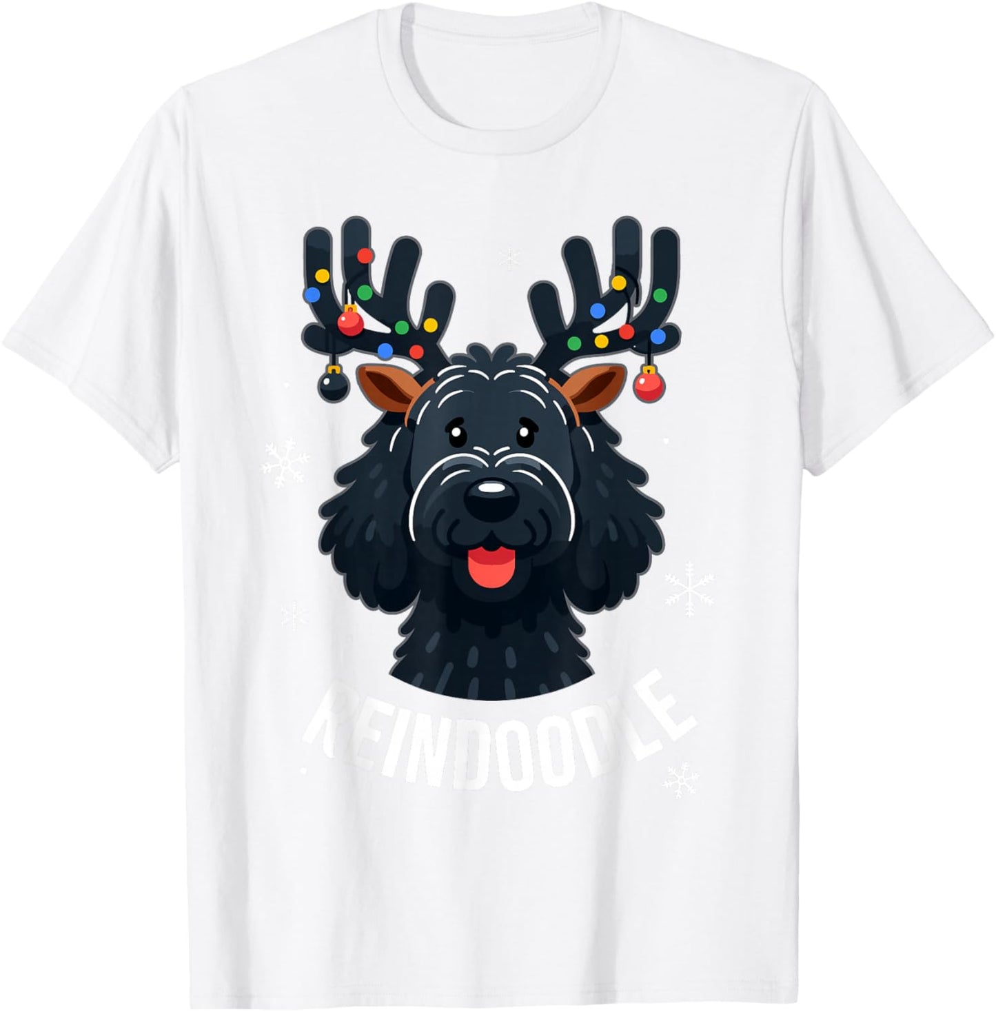 Black Doodle Dog Reindoodle Reindeer Doodle Christmas Dog T-Shirt - T-Shirt | White